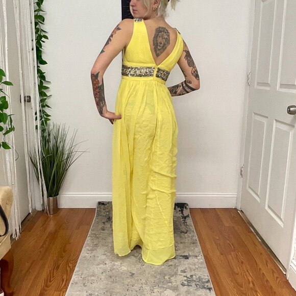 Marchesa Notte Sleeveless Fit & Flare Maxi Dress Beaded Waist Size 4 Yellow - Picture 13 of 13